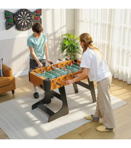 Futbolín plegable de madera, mesa de futbolín plegable sobre patas con 2 pelotas, 22 jugadores, 118 x 107,5 x 78 cm, marrón