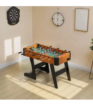 Futbolín plegable de madera, mesa de futbolín plegable sobre patas con 2 pelotas, 22 jugadores, 118 x 107,5 x 78 cm, marrón