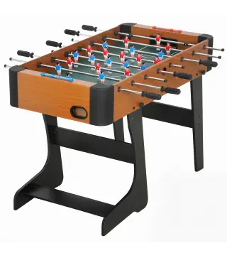 Futbolín plegable de madera, mesa de futbolín plegable sobre patas con 2 pelotas, 22 jugadores, 118 x 107,5 x 78 cm, marrón