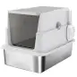 Arenero para Gatos de Acero Inoxidable XL Cerrado con Tapa Abatible Borde Alto Pala Antifugas Gris Claro Arenero para Gatos de Acero Inoxidable XL Cerrado con Tapa Abatible Borde Alto Pala Antifugas Gris Claro