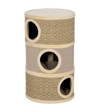 Barril Rascador para Gatos de 3 Niveles Altura 79 cm Tonel de Escalada con Cama Cubierto de Sisal Caqui y Café