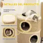 Barril Rascador para Gatos de 3 Niveles Altura 79 cm Tonel de Escalada con Cama Cubierto de Sisal Caqui y Café