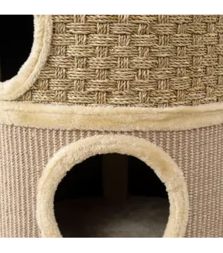 Barril Rascador para Gatos de 3 Niveles Altura 79 cm Tonel de Escalada con Cama Cubierto de Sisal Caqui y Café