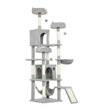 Árbol Rascador Grande para Gatos 192 cm con 3 Camas 2 Casitas 2 Hamacas Escalera Rascadora Postes de Sisal Gris Claro