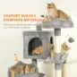 Árbol Rascador Grande para Gatos 192 cm con 3 Camas 2 Casitas 2 Hamacas Escalera Rascadora Postes de Sisal Gris Claro