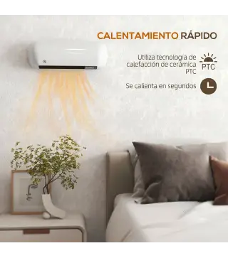 Calefactor Eléctrico de Pared 2000W con 3 Modos Pantalla LED Termostato Temporizador y Oscilación Blanco