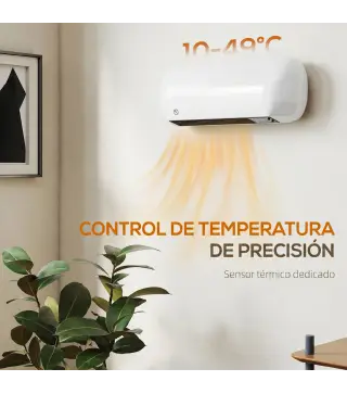 Calefactor Eléctrico de Pared 2000W con 3 Modos Pantalla LED Termostato Temporizador y Oscilación Blanco