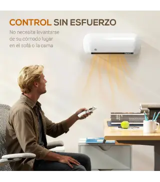 Calefactor Eléctrico de Pared 2000W con 3 Modos Pantalla LED Termostato Temporizador y Oscilación Blanco