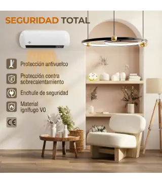 Calefactor Eléctrico de Pared 2000W con 3 Modos Pantalla LED Termostato Temporizador y Oscilación Blanco