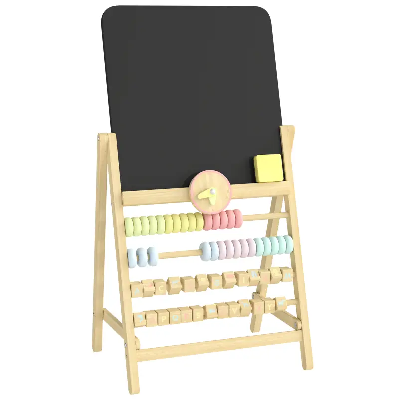 Pizarra Infantil Caballete Caballete de Madera con Pizarra Doble Cara Reloj Ábaco y Borrador para +2 Años Natural Pizarra Infantil Caballete Caballete de Madera con Pizarra Doble Cara Reloj Ábaco y Borrador para +2 Años Natural