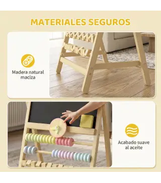 Pizarra Infantil Caballete Caballete de Madera con Pizarra Doble Cara Reloj Ábaco y Borrador para +2 Años Natural