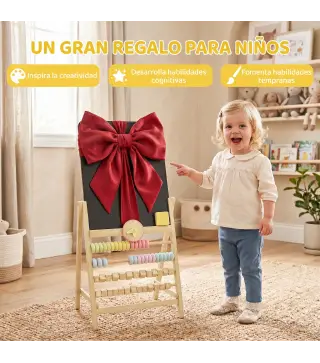Pizarra Infantil Caballete Caballete de Madera con Pizarra Doble Cara Reloj Ábaco y Borrador para +2 Años Natural