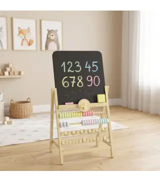 Pizarra Infantil Caballete Caballete de Madera con Pizarra Doble Cara Reloj Ábaco y Borrador para +2 Años Natural