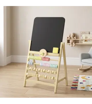 Pizarra Infantil Caballete Caballete de Madera con Pizarra Doble Cara Reloj Ábaco y Borrador para +2 Años Natural