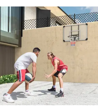 Canasta de Baloncesto de Pared Aro de Baloncesto con Red y Marco de Acero para Exterior 113x61x73 cm Blanco y Negro