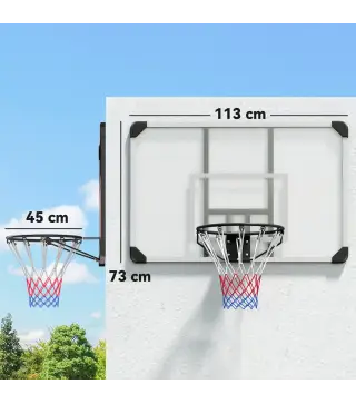 Canasta de Baloncesto de Pared Aro de Baloncesto con Red y Marco de Acero para Exterior 113x61x73 cm Blanco y Negro