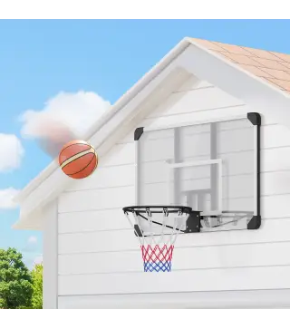 Canasta de Baloncesto de Pared Aro de Baloncesto con Red y Marco de Acero para Exterior 113x61x73 cm Blanco y Negro