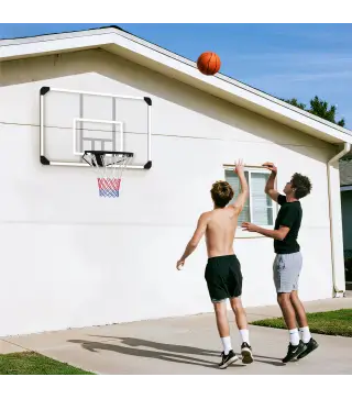 Canasta de Baloncesto de Pared Aro de Baloncesto con Red y Marco de Acero para Exterior 113x61x73 cm Blanco y Negro