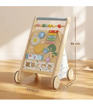 Andador Madera Bebé Caminador Bebé con Juguetes Montessori Control de Velocidad 5 Bloques Ruedas Natural
