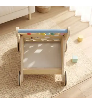 Andador Madera Bebé Caminador Bebé con Juguetes Montessori Control de Velocidad 5 Bloques Ruedas Natural