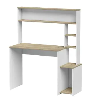 Mesa de Ordenador con Estantes Escritorio con Estanterías Soporte para Monitor CPU 114x45x138 cm Blanco y Natural