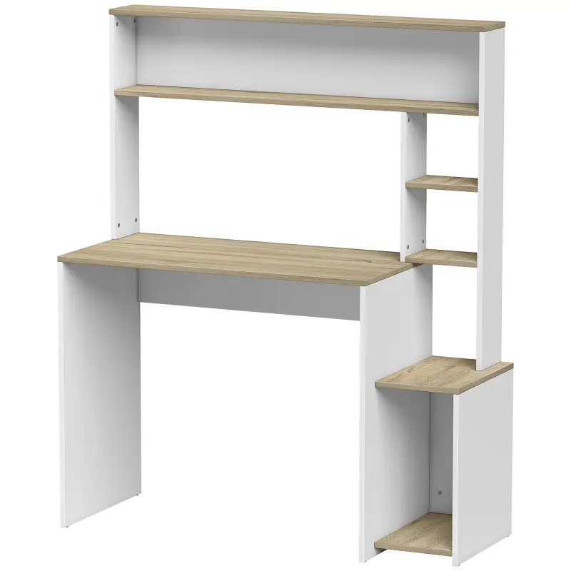 Mesa de Ordenador con Estantes Escritorio con Estanterías Soporte para Monitor CPU 114x45x138 cm Blanco y Natural