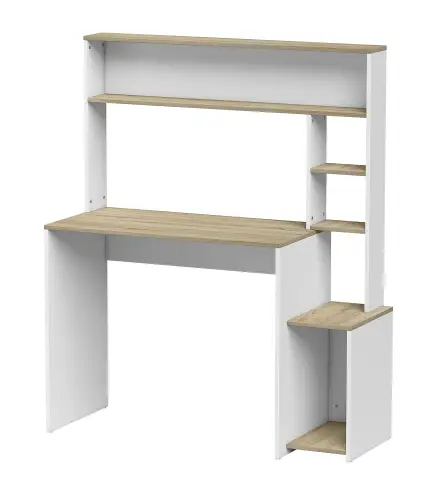 Mesa de Ordenador con Estantes Escritorio con Estanterías Soporte para Monitor CPU 114x45x138 cm Blanco y Natural