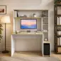Mesa de Ordenador con Estantes Escritorio con Estanterías Soporte para Monitor CPU 114x45x138 cm Blanco y Natural