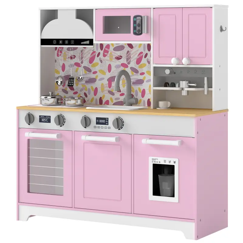 Cocina de Juguete de Madera con Accesorios de Acero Inoxidable Cafetera Máquina de Hielo Fregadero Fogones Rosa Cocina de Juguete de Madera con Accesorios de Acero Inoxidable Cafetera Máquina de Hielo Fregadero Fogones Rosa