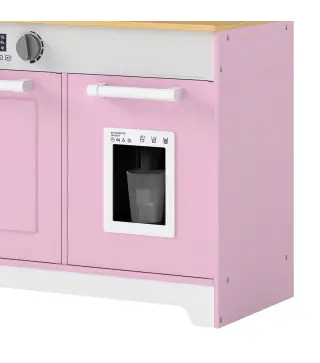 Cocina de Juguete de Madera con Accesorios de Acero Inoxidable Cafetera Máquina de Hielo Fregadero Fogones Rosa