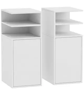 Juego de 2 Mesillas de Noche Dormitorio con Puerta Compartimentos Abiertos para Espacios Reducidos 25x30x60 cm Blanco