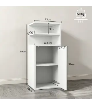 Juego de 2 Mesillas de Noche Dormitorio con Puerta Compartimentos Abiertos para Espacios Reducidos 25x30x60 cm Blanco