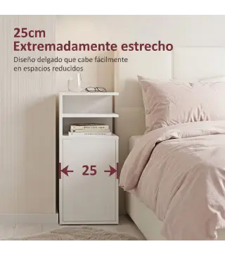 Juego de 2 Mesillas de Noche Dormitorio con Puerta Compartimentos Abiertos para Espacios Reducidos 25x30x60 cm Blanco