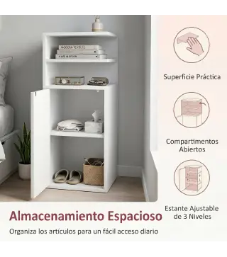 Juego de 2 Mesillas de Noche Dormitorio con Puerta Compartimentos Abiertos para Espacios Reducidos 25x30x60 cm Blanco