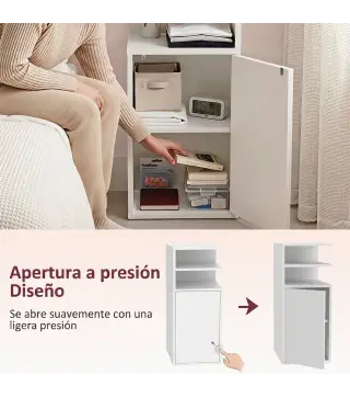 Juego de 2 Mesillas de Noche Dormitorio con Puerta Compartimentos Abiertos para Espacios Reducidos 25x30x60 cm Blanco