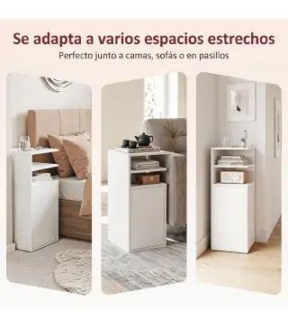 Juego de 2 Mesillas de Noche Dormitorio con Puerta Compartimentos Abiertos para Espacios Reducidos 25x30x60 cm Blanco