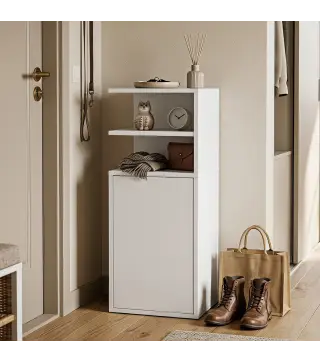 Juego de 2 Mesillas de Noche Dormitorio con Puerta Compartimentos Abiertos para Espacios Reducidos 25x30x60 cm Blanco