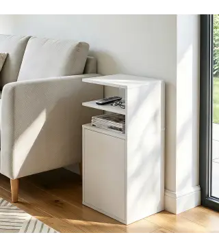 Juego de 2 Mesillas de Noche Dormitorio con Puerta Compartimentos Abiertos para Espacios Reducidos 25x30x60 cm Blanco