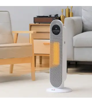 Calefactor Eléctrico Cerámico PTC 1300/2000W con Control Remoto 15–40 °C Oscilación de 45° Temporizador 12H Blanco
