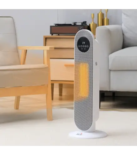 Calefactor Eléctrico Cerámico PTC 1300/2000W con Control Remoto 15–40 °C Oscilación de 45° Temporizador 12H Blanco
