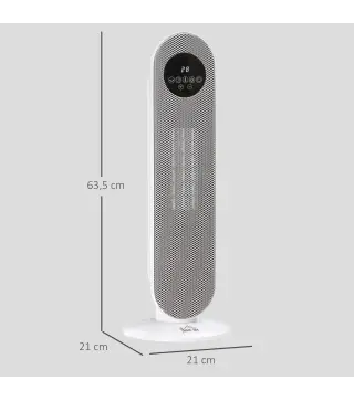 Calefactor Eléctrico Cerámico PTC 1300/2000W con Control Remoto 15–40 °C Oscilación de 45° Temporizador 12H Blanco