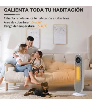 Calefactor Eléctrico Cerámico PTC 1300/2000W con Control Remoto 15–40 °C Oscilación de 45° Temporizador 12H Blanco