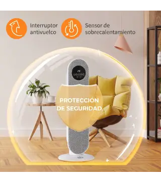 Calefactor Eléctrico Cerámico PTC 1300/2000W con Control Remoto 15–40 °C Oscilación de 45° Temporizador 12H Blanco