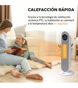 Calefactor Eléctrico Cerámico PTC 1300/2000W con Control Remoto 15–40 °C Oscilación de 45° Temporizador 12H Blanco
