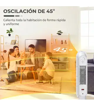 Calefactor Eléctrico Cerámico PTC 1300/2000W con Control Remoto 15–40 °C Oscilación de 45° Temporizador 12H Blanco