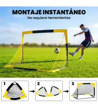 Portería de Fútbol Pop-Up Plegable Red Portátil con Bolsa de Transporte 4 Piquetas en U y Varillas de Fibra de Vidrio