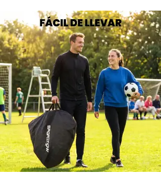 Portería de Fútbol Pop-Up Plegable Red Portátil con Bolsa de Transporte 4 Piquetas en U y Varillas de Fibra de Vidrio