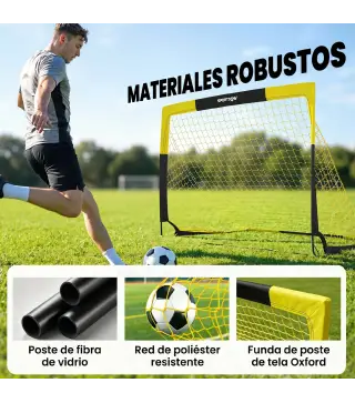 Portería de Fútbol Pop-Up Plegable Red Portátil con Bolsa de Transporte 4 Piquetas en U y Varillas de Fibra de Vidrio