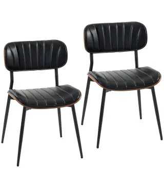 Set de 2 Sillas de Comedor Tapizadas de Piel Sintética con Respaldo Curvo Patas de Metal 49,5x49,5x80 cm Negro y Marrón