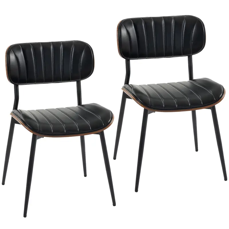 Set de 2 Sillas de Comedor Tapizadas de Piel Sintética con Respaldo Curvo Patas de Metal 49,5x49,5x80 cm Negro y Marrón